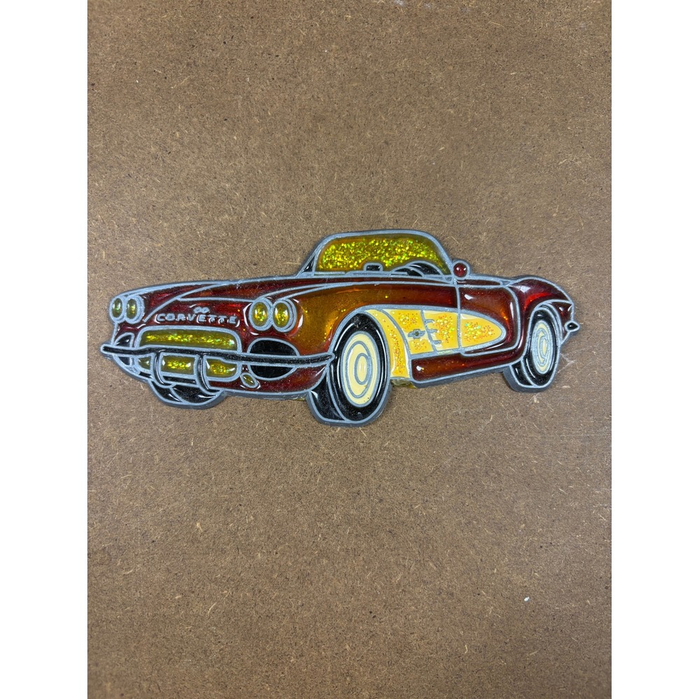 Vintage Chevrolet Corvette C1 Suncatcher Amber Red Glitter Classic Car Decor‎